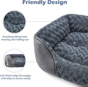 Dog Bed for Large Medium Small Dogs, Rectangle Washable Orthopedic Dog Bed, Soft Calming Sleeping Puppy Bed Durable Pet Cuddler with Anti-Slip Bottom S(20"X19"X6")