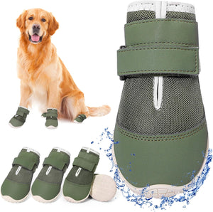 Dog Shoes for Large Dogs Xxl,Mesh Breathable Dog Boots & Paw Protectors for Hot Pavement Summer Winter Snow, 360°Anti-Slip Dog Booties for Hiking/Walking,Military Green 4Pcs(Size 9)