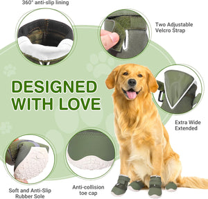 Dog Shoes for Large Dogs Xxl,Mesh Breathable Dog Boots & Paw Protectors for Hot Pavement Summer Winter Snow, 360°Anti-Slip Dog Booties for Hiking/Walking,Military Green 4Pcs(Size 9)