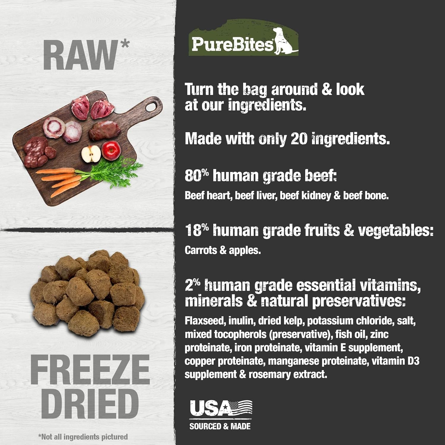 Beef Freeze Dried Dog Food • Topper, 20 Ingredients, Made in USA, 10Oz