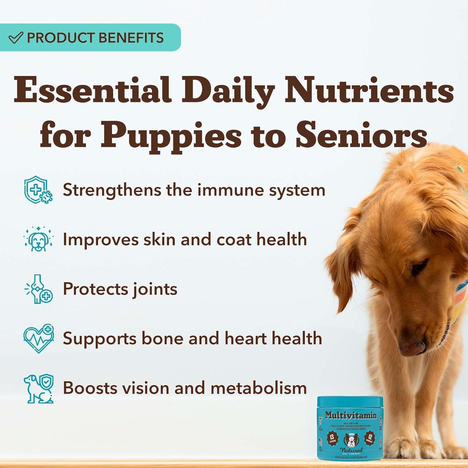 Multivitamin Chews (180 Pcs) Dog Vitamins & Supplements, Peanut Butter & Bacon Flavor, Dogs, Supports Immune System, Antioxidant, Vitaminas Para Perros, Multi Dog Families