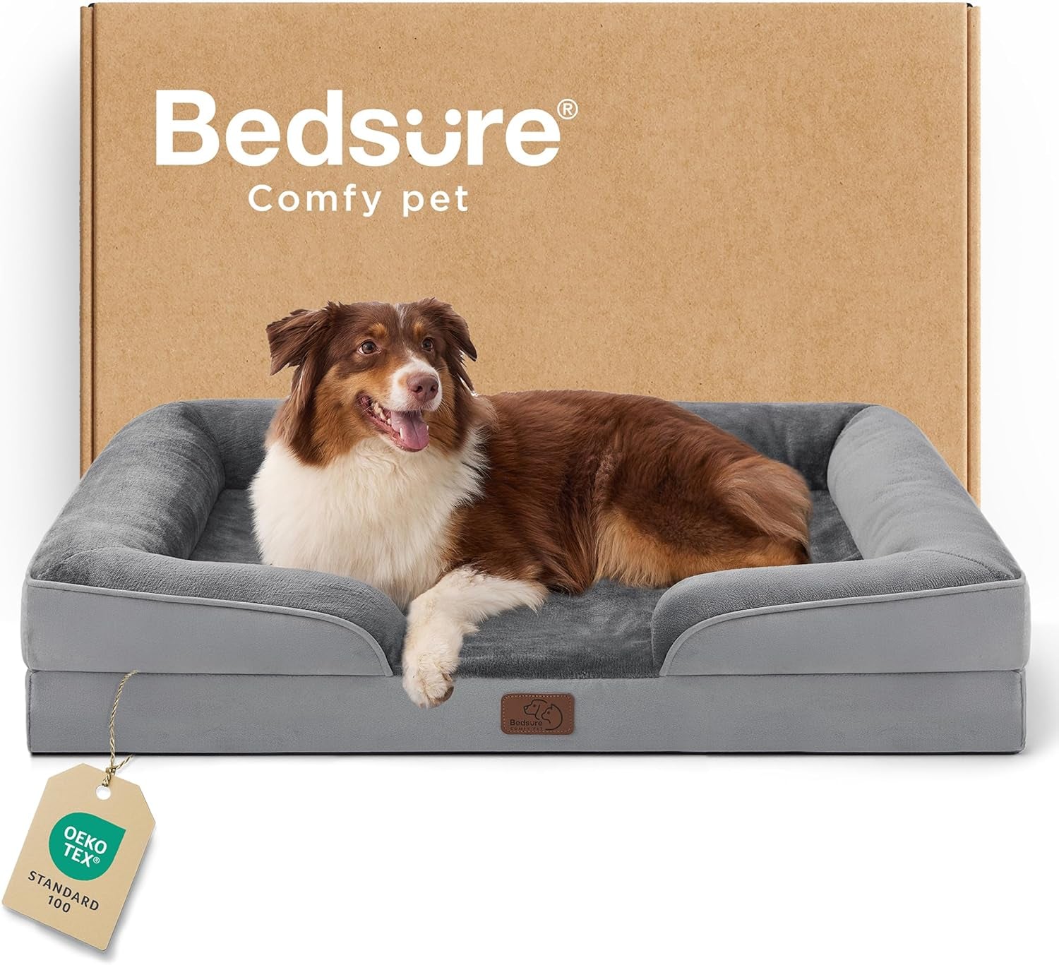 Orthopedic Dog Beds Large Sized Dog - Washable Large Dog Cat Bed Waterproof, Comfort Dogs Couch Sofa with Washable Removable Cover, Pet Bed with Nonskid Bottom, Grey, 35"