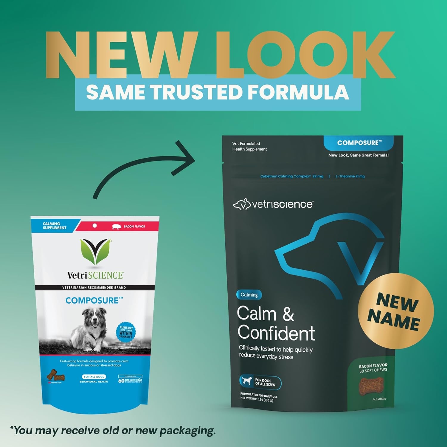 Calm & Confident Chews, Composure Clinically Tested Calming and Anxiety Supplement for Dogs, Reduce Stress and Fear, Ideal for Thunderstorms, Fireworks and Travel, Bacon, 120 Count