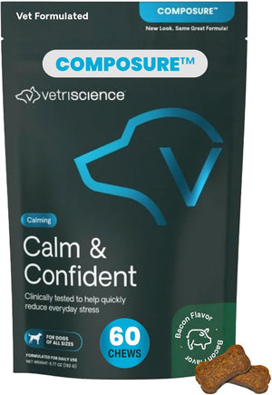 Calm & Confident Chews, Composure Clinically Tested Calming and Anxiety Supplement for Dogs, Reduce Stress and Fear, Ideal for Thunderstorms, Fireworks and Travel, Bacon, 120 Count