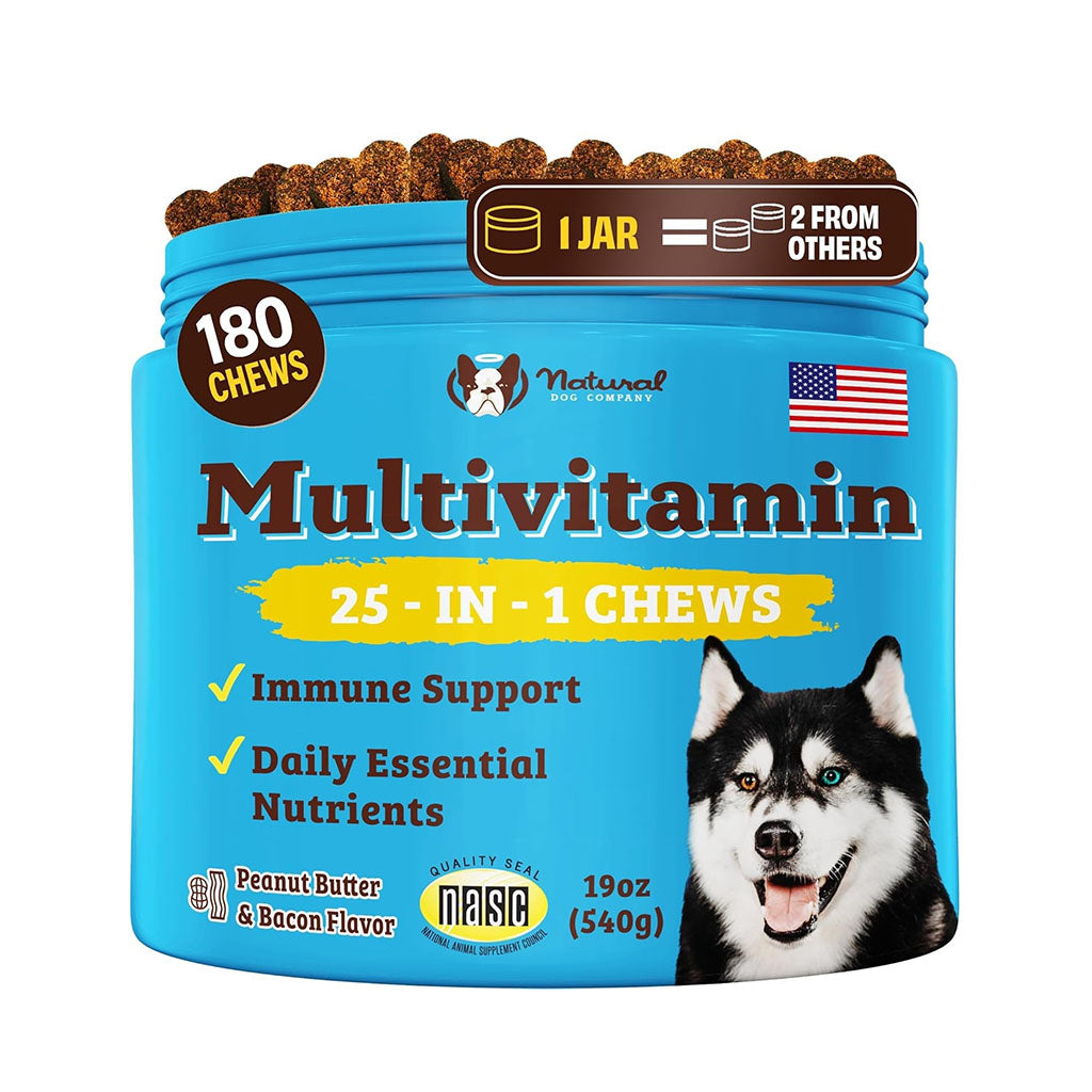 Multivitamin Chews (180 Pcs) Dog Vitamins & Supplements, Peanut Butter & Bacon Flavor, Dogs, Supports Immune System, Antioxidant -  Furball & Flourish