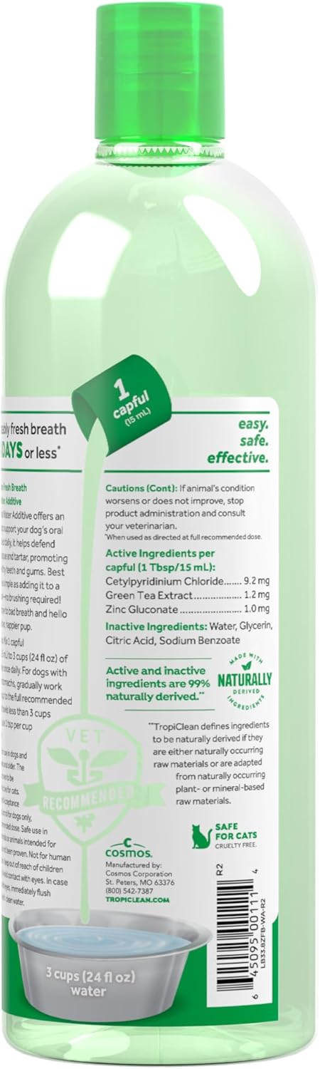 Fresh Breath Water Additive for Dogs, Dog Breath Freshener and Teeth Cleaning Solution, No Toothpaste or Toothbrush Required, 33.8Oz.