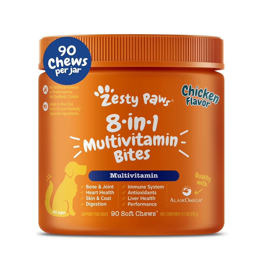 Dog Multivitamin – Chewable Dog Vitamins & Supplements for Hip & Joints, Skin & Coat, Omega 3 Fish Oil, Senior & Puppy Support, 90 Count (Chicken Flavor)
