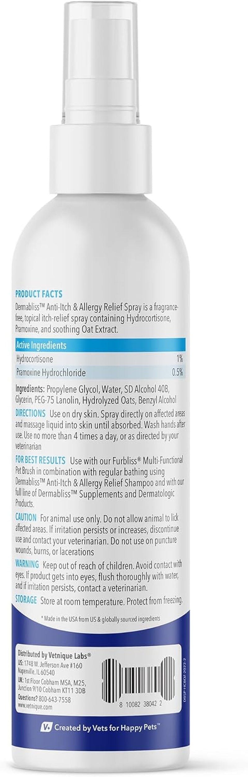 Dermabliss anti Itch Spray for Dogs & Cats with Hydrocortisone for Allergies and Immediate Dog Itching Skin Relief - Fragrance Free with Soothing Oat Extract (8Oz)
