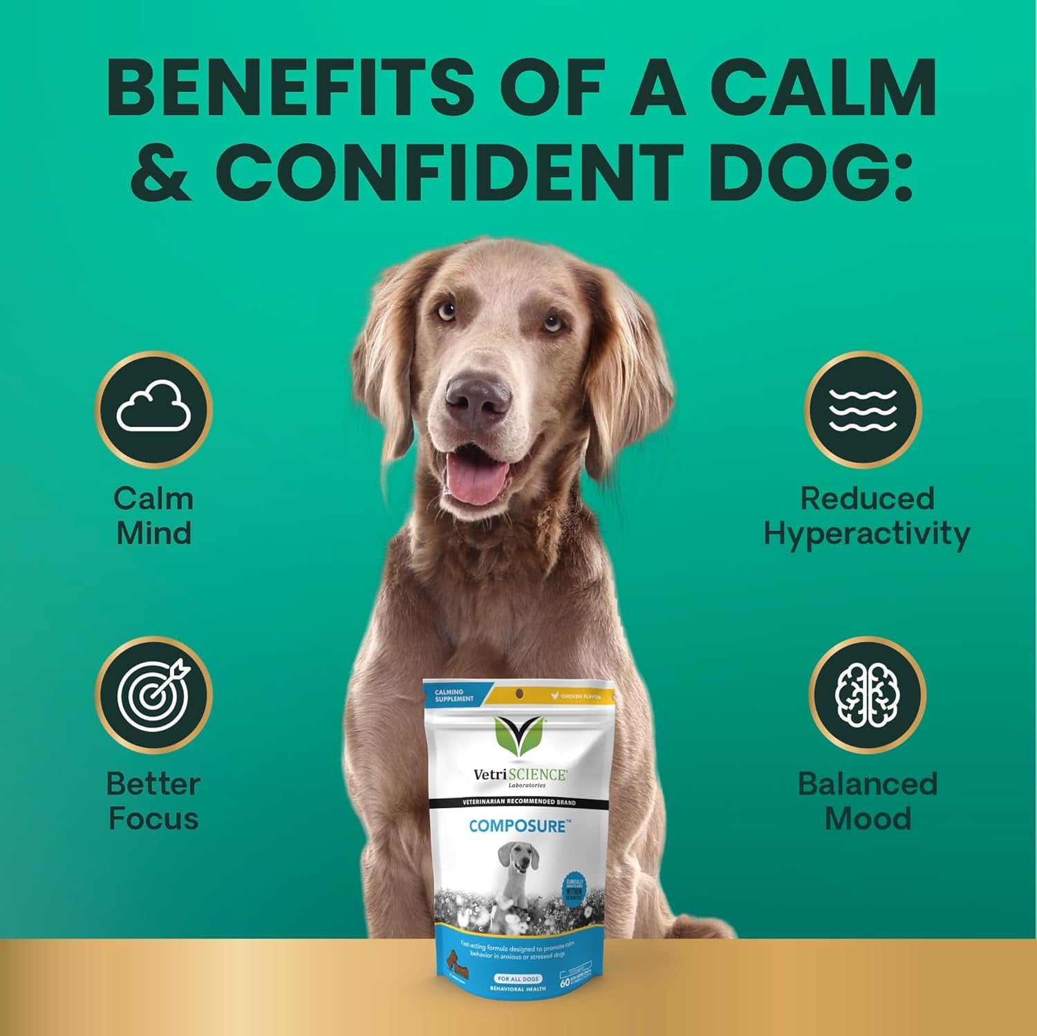 Calm & Confident Chews, Composure Clinically Tested Calming and Anxiety Supplement for Dogs, Reduce Stress and Fear, Ideal for Thunderstorms, Fireworks and Travel, Bacon, 120 Count