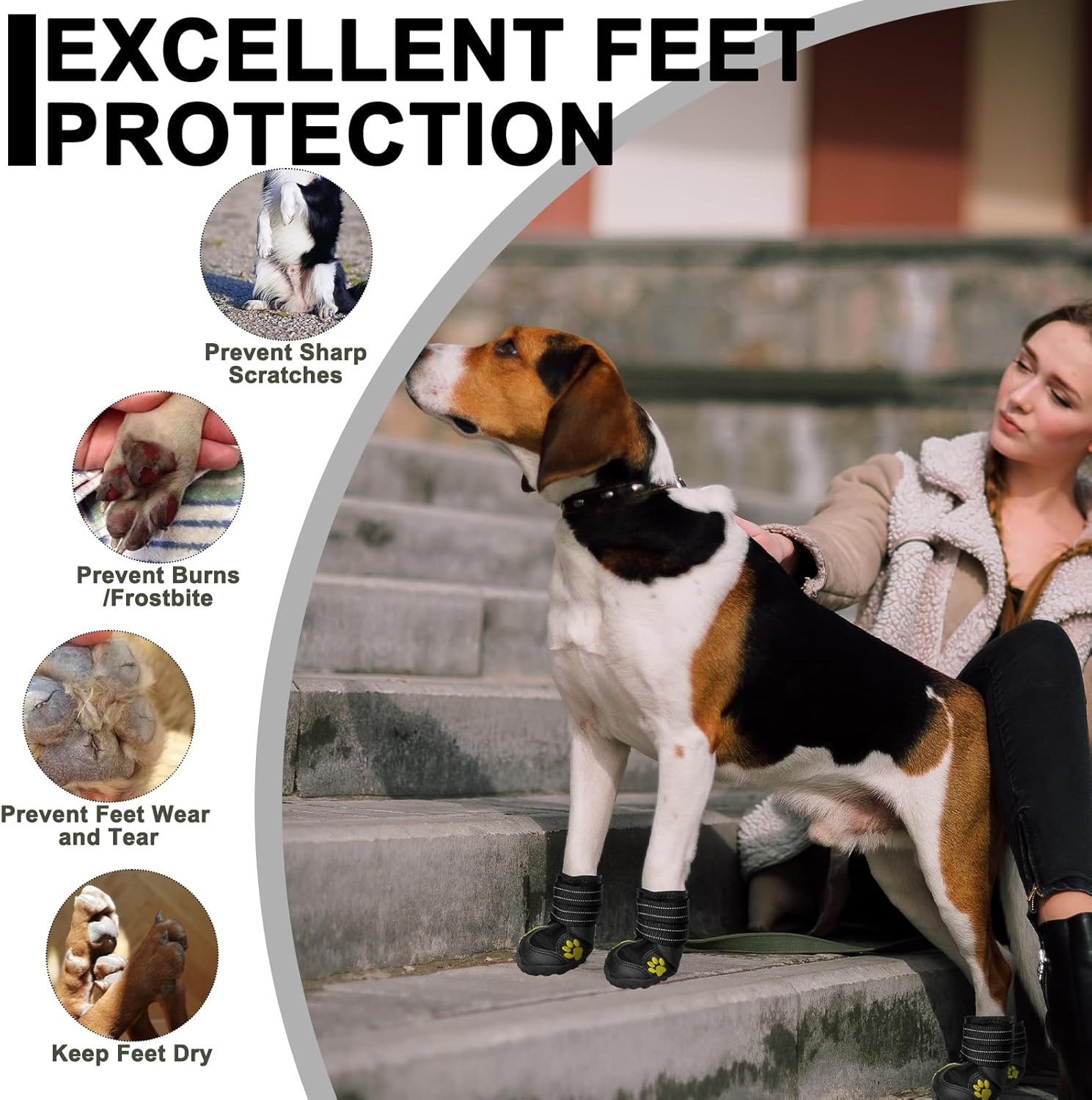 Dog Shoes for Large Dogs, Dog Shoes for Hot Pavement, Hiking Walking, Anti-Slip Rugged Sole,Waterproof Dog Booties for Outdoor Rain Days, All Weather Dog Boots & Paw Protectors (Black)