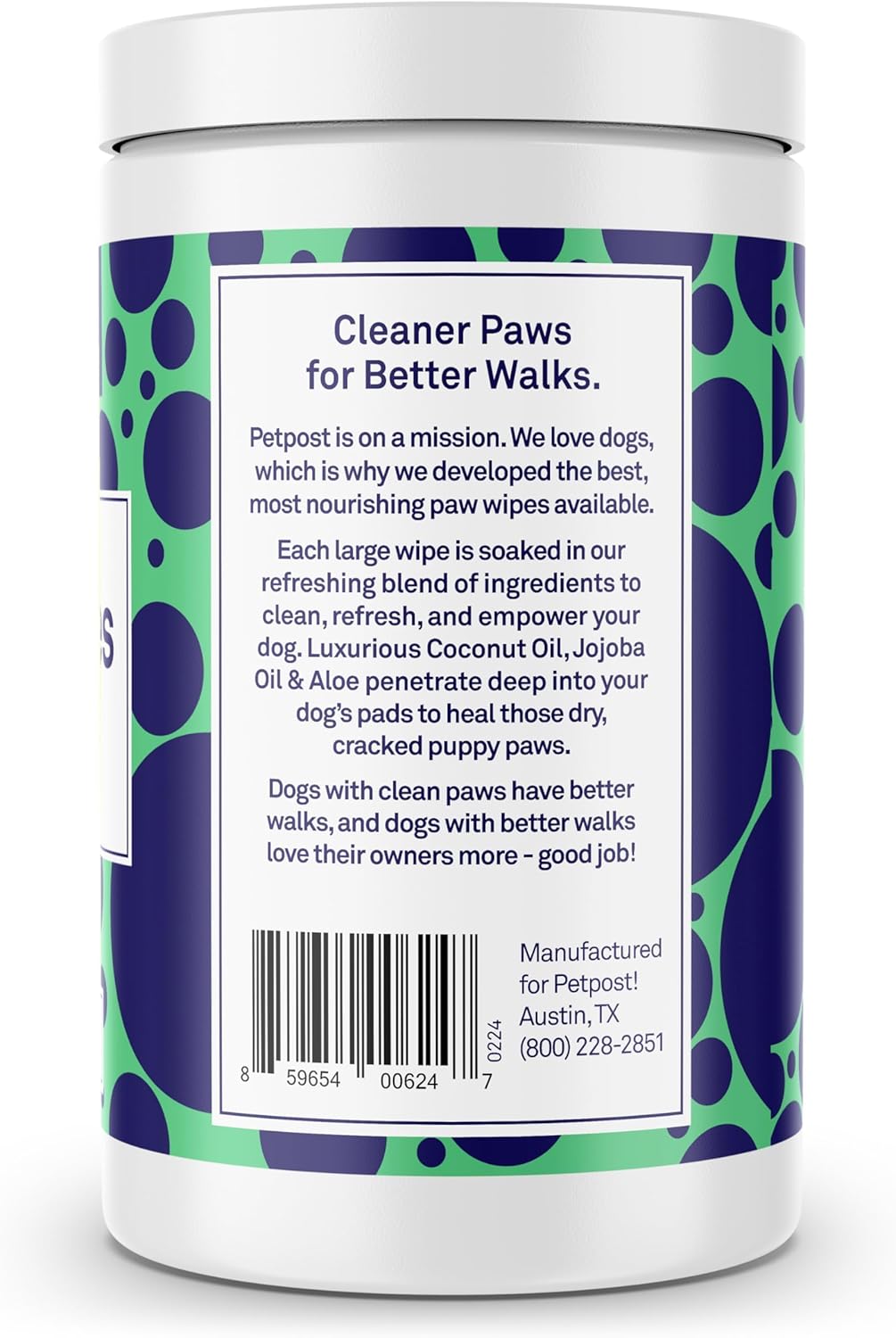Paw Wipes for Dogs | 70 Count Dog Paw Cleaner Wipes with Coconut Oil, Jojoba Oil & Aloe | Gentle Pet Wipes for Paws | Large Ultra Soft Cotton Pads, Cherry Blossom Scent