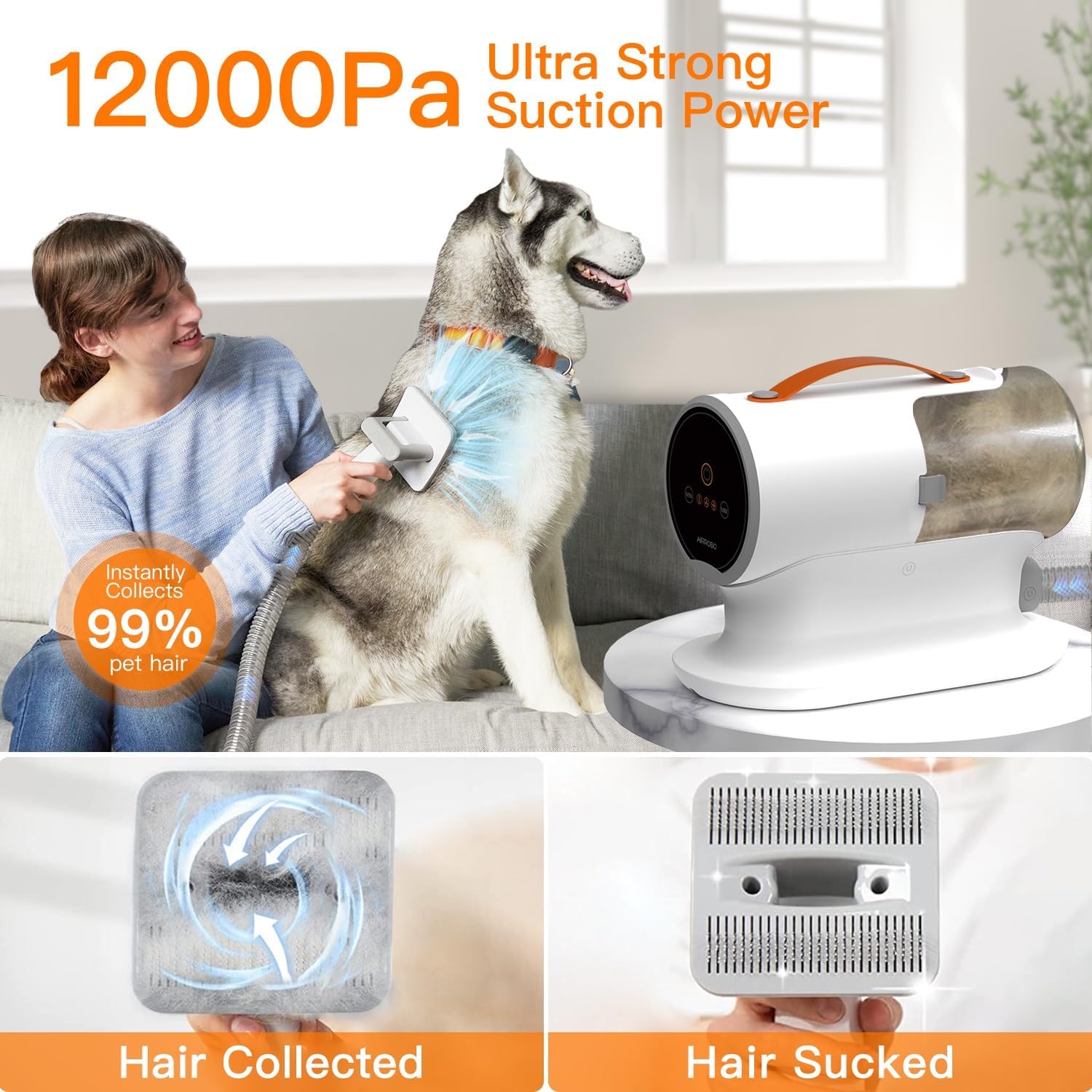 Dog Grooming Vacuum, Dog Grooming Kit,12000Pa Strong Pet Vacuum, 2L Large Capacity Vacuum for Shedding Grooming Hair, Quiet,Pg100