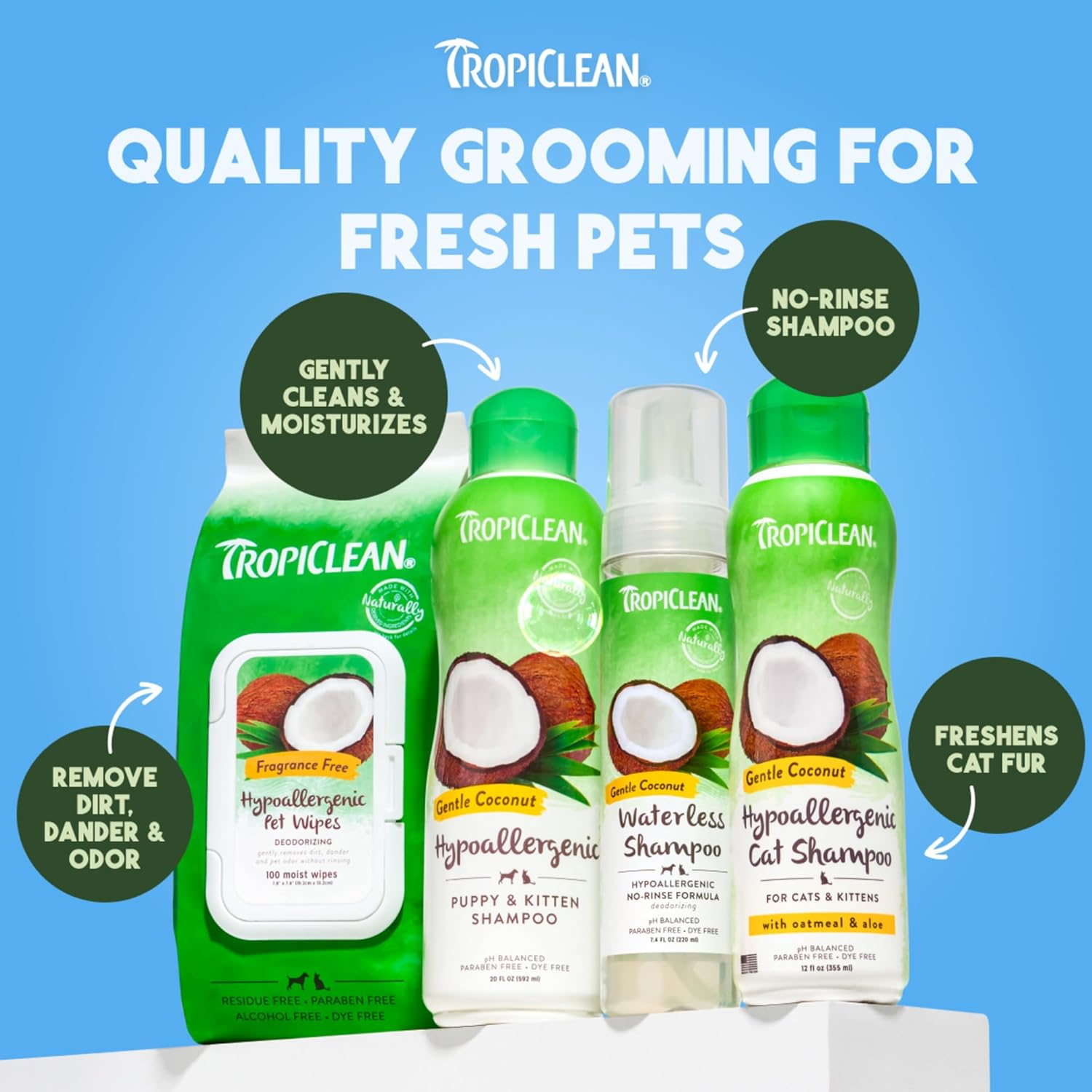 Hypoallergenic Waterless Dog Shampoo | Dry Shampoo for Allergies & Sensitive Skin | Safe for Cats | Puppies & Kittens | No Rinse | 7.4Oz