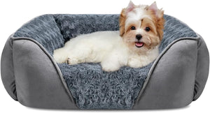Dog Bed for Large Medium Small Dogs, Rectangle Washable Orthopedic Dog Bed, Soft Calming Sleeping Puppy Bed Durable Pet Cuddler with Anti-Slip Bottom S(20"X19"X6")