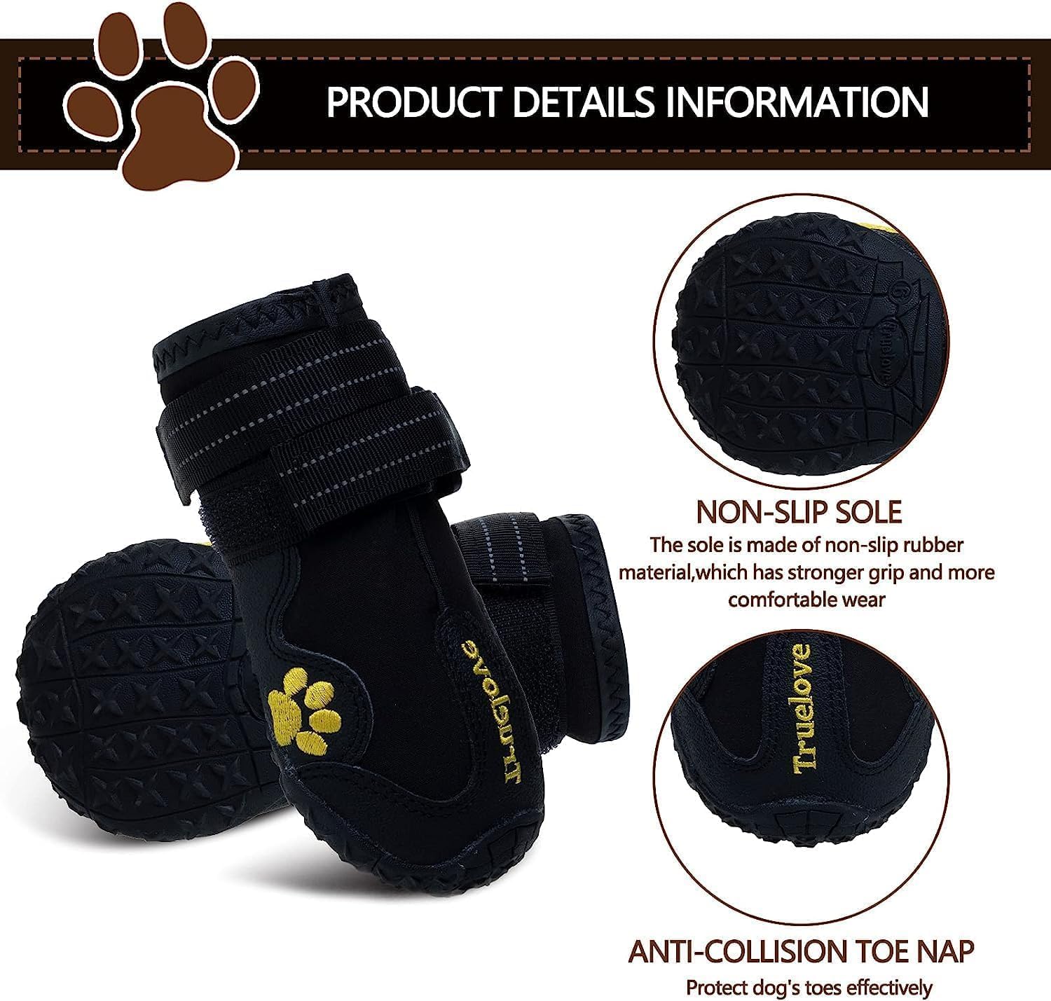 Dog Shoes for Large Dogs, Dog Shoes for Hot Pavement, Hiking Walking, Anti-Slip Rugged Sole,Waterproof Dog Booties for Outdoor Rain Days, All Weather Dog Boots & Paw Protectors (Black)