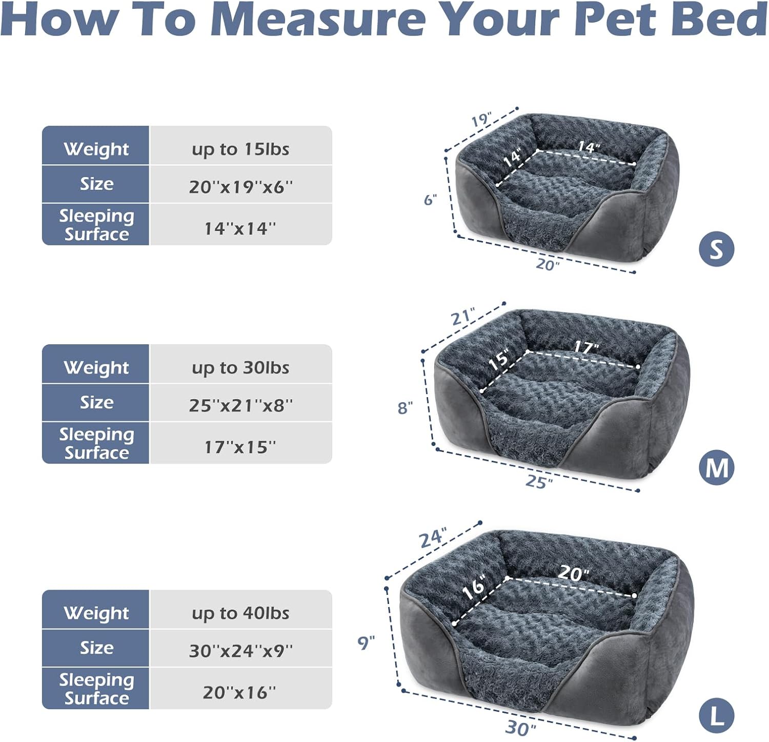 Dog Bed for Large Medium Small Dogs, Rectangle Washable Orthopedic Dog Bed, Soft Calming Sleeping Puppy Bed Durable Pet Cuddler with Anti-Slip Bottom S(20"X19"X6")