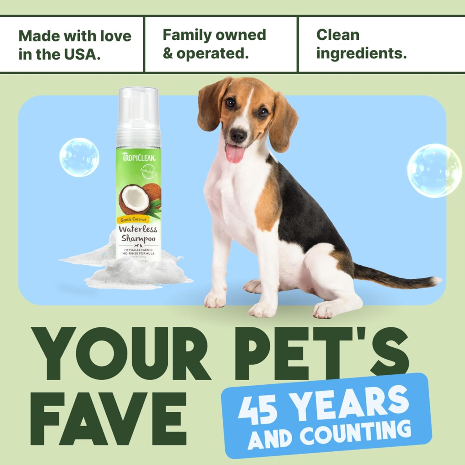 Hypoallergenic Waterless Dog Shampoo | Dry Shampoo for Allergies & Sensitive Skin | Safe for Cats | Puppies & Kittens | No Rinse | 7.4Oz