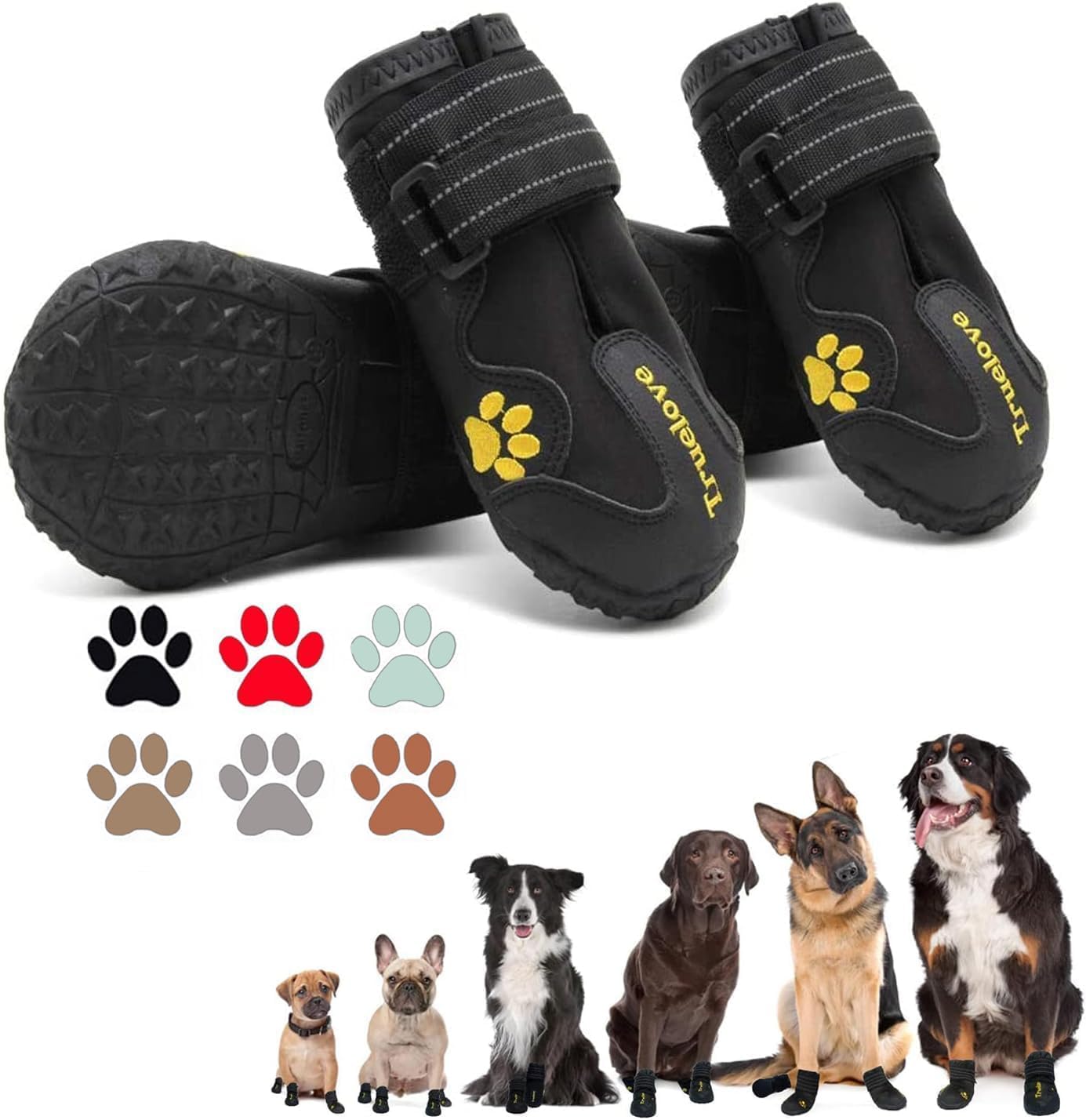 Dog Shoes for Large Dogs, Dog Shoes for Hot Pavement, Hiking Walking, Anti-Slip Rugged Sole,Waterproof Dog Booties for Outdoor Rain Days, All Weather Dog Boots & Paw Protectors (Black)