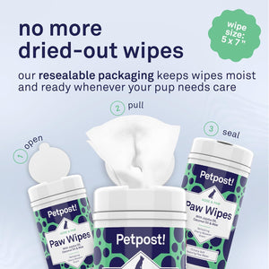 Paw Wipes for Dogs | 70 Count Dog Paw Cleaner Wipes with Coconut Oil, Jojoba Oil & Aloe | Gentle Pet Wipes for Paws | Large Ultra Soft Cotton Pads, Cherry Blossom Scent