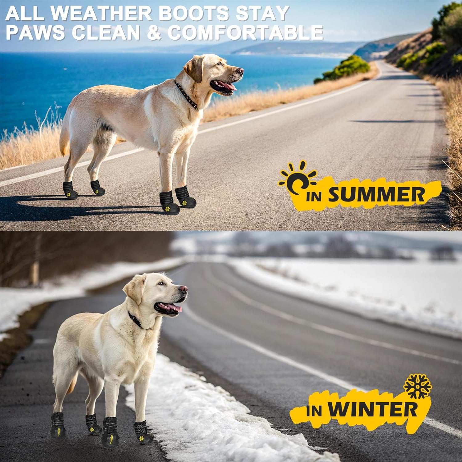 Dog Shoes for Large Dogs, Dog Shoes for Hot Pavement, Hiking Walking, Anti-Slip Rugged Sole,Waterproof Dog Booties for Outdoor Rain Days, All Weather Dog Boots & Paw Protectors (Black)