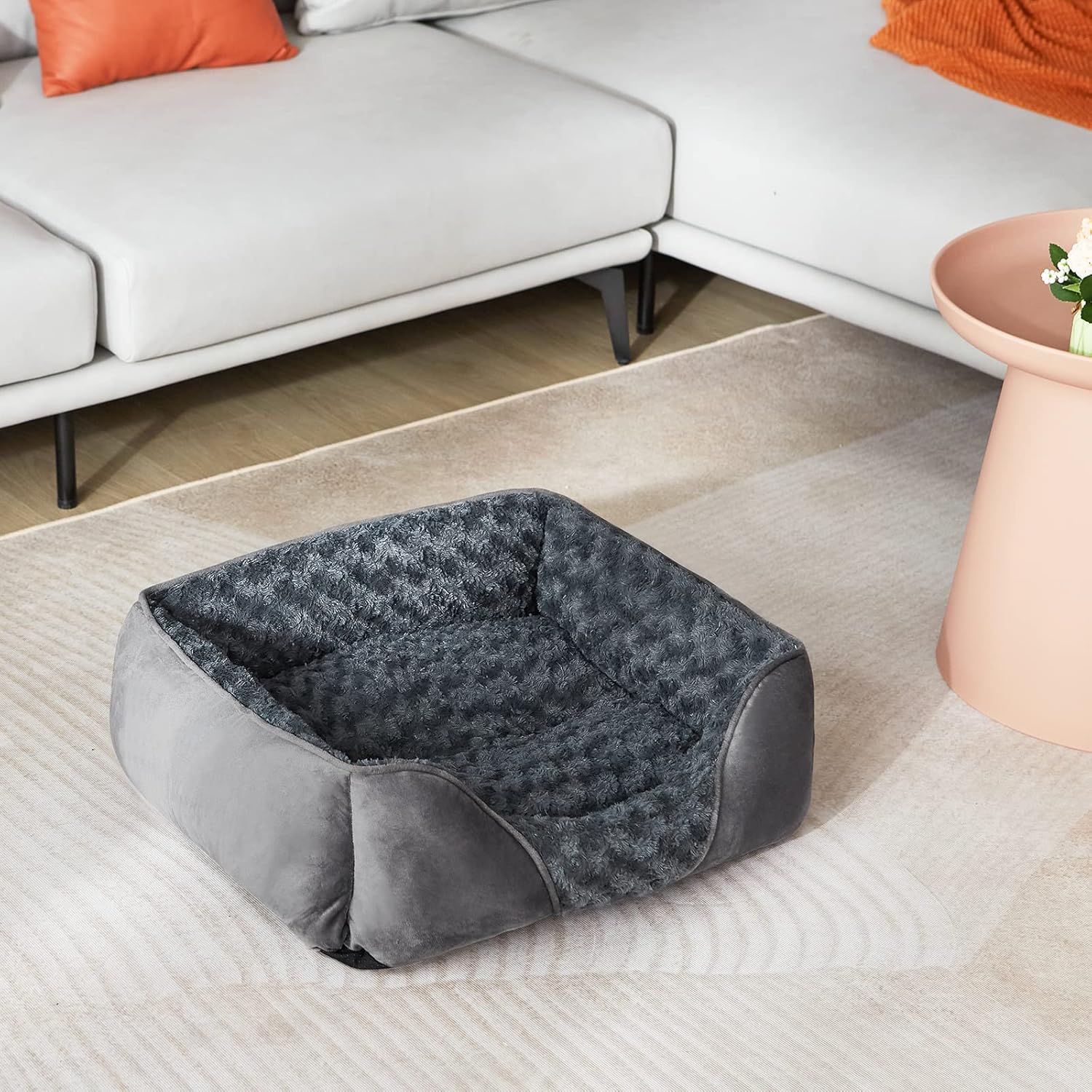 Dog Bed for Large Medium Small Dogs, Rectangle Washable Orthopedic Dog Bed, Soft Calming Sleeping Puppy Bed Durable Pet Cuddler with Anti-Slip Bottom S(20"X19"X6")