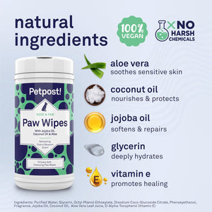 Paw Wipes for Dogs | 70 Count Dog Paw Cleaner Wipes with Coconut Oil, Jojoba Oil & Aloe | Gentle Pet Wipes for Paws | Large Ultra Soft Cotton Pads, Cherry Blossom Scent