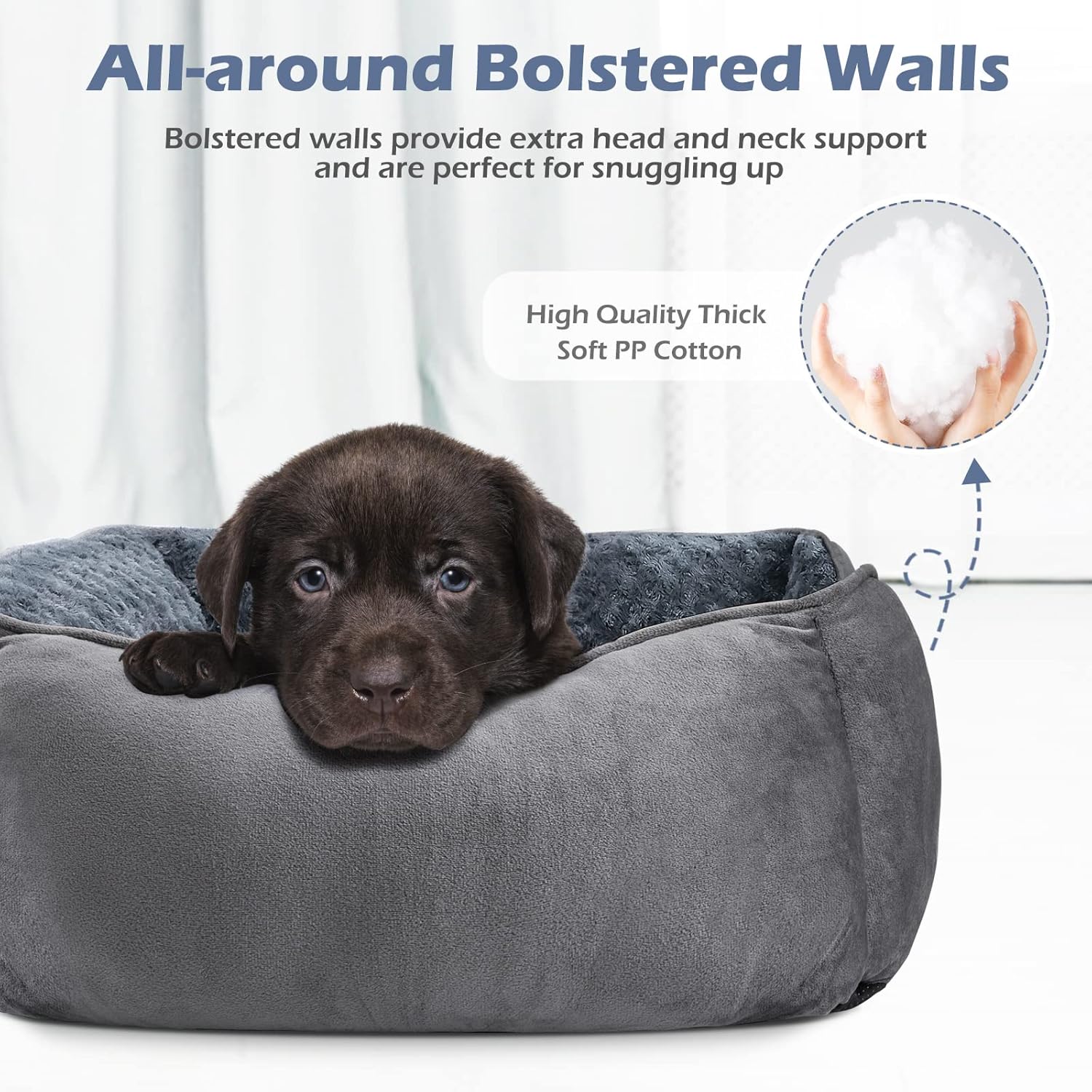 Dog Bed for Large Medium Small Dogs, Rectangle Washable Orthopedic Dog Bed, Soft Calming Sleeping Puppy Bed Durable Pet Cuddler with Anti-Slip Bottom S(20"X19"X6")