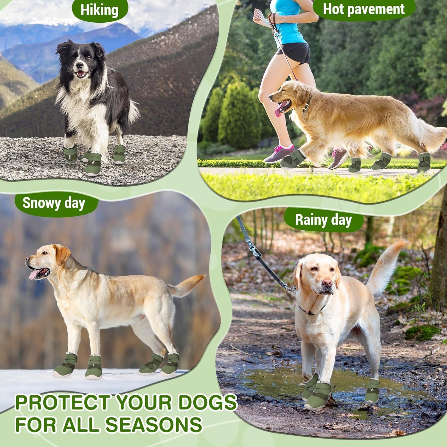Dog Shoes for Large Dogs Xxl,Mesh Breathable Dog Boots & Paw Protectors for Hot Pavement Summer Winter Snow, 360°Anti-Slip Dog Booties for Hiking/Walking,Military Green 4Pcs(Size 9)