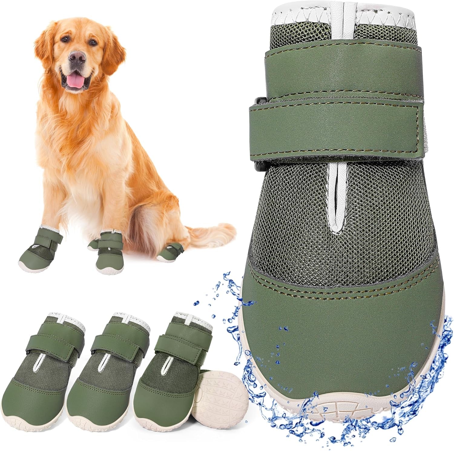 Dog Shoes for Large Dogs Xxl,Mesh Breathable Dog Boots & Paw Protectors for Hot Pavement Summer Winter Snow, 360°Anti-Slip Dog Booties for Hiking/Walking,Military Green 4Pcs(Size 9)